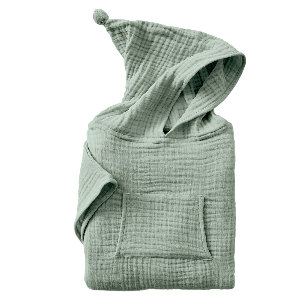 poncho enfant mixte 2/5 ans gaze de coton unie gaïa eucalyptus