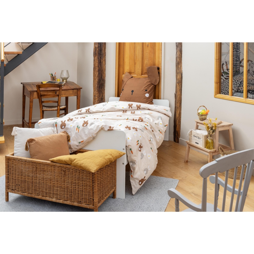 Housse de couette + 1 taie d’oreiller 140 x 200 cm – Coton 57 fils – Imprimé Pompon