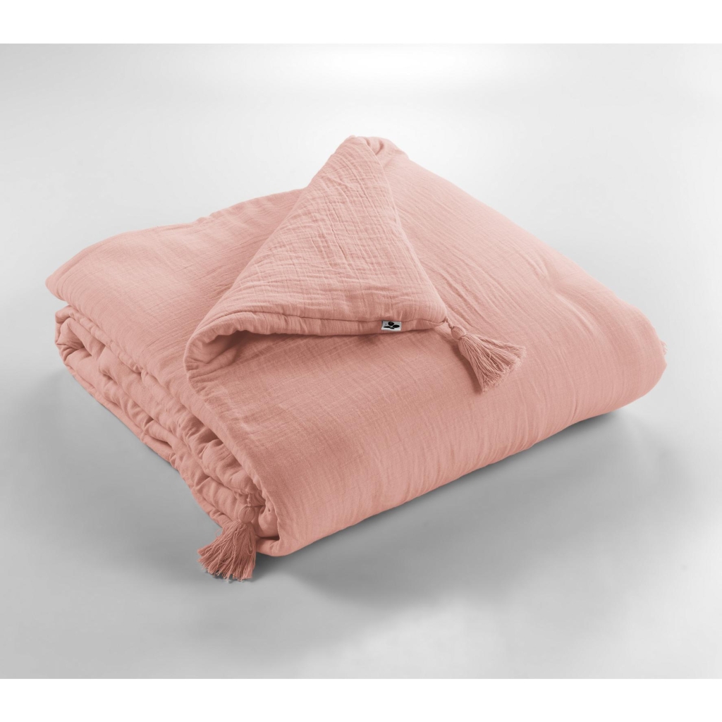 Édredon 150 x 150 cm – Double Gaze de Coton – Rose Pêche