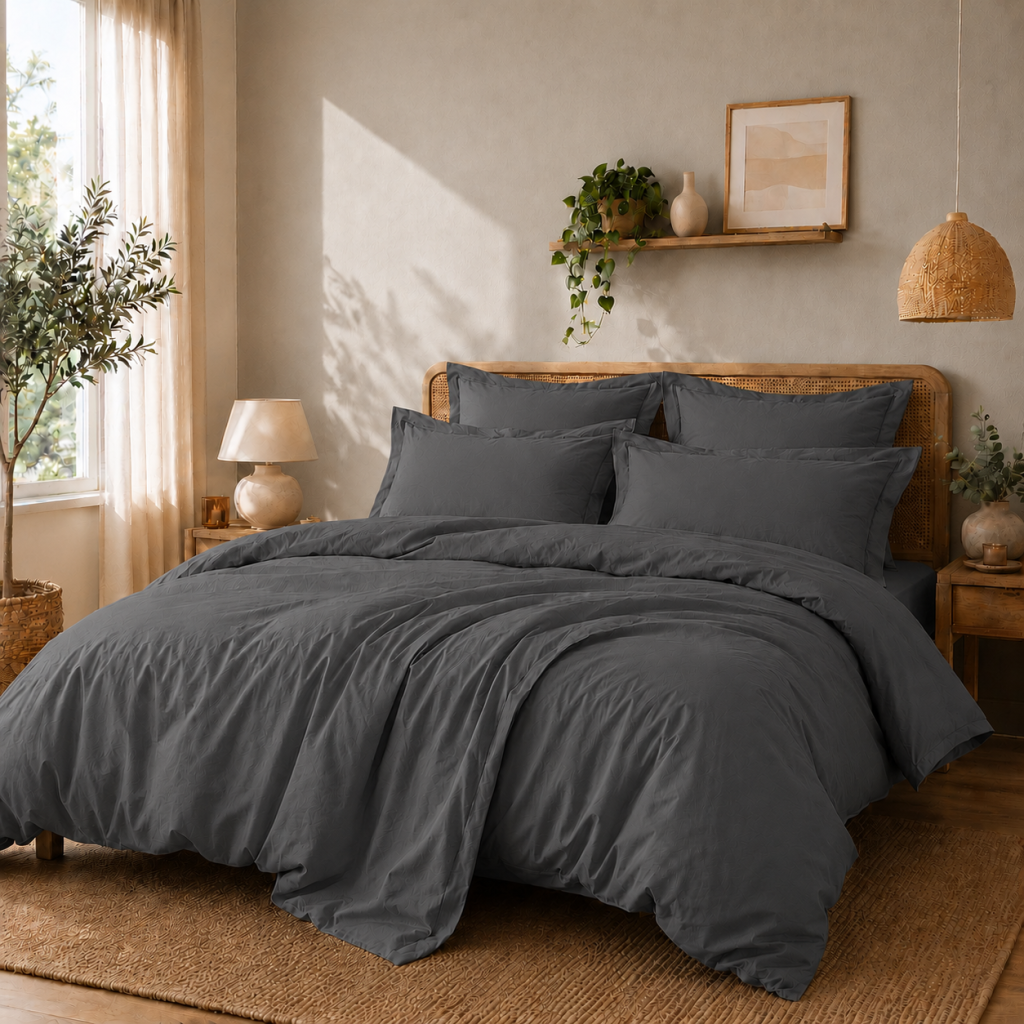 Housse de couette Percale de coton peigné 80 fils/cm²- 260 x 240 cm - Ardoise