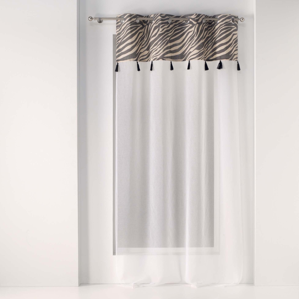 panneau a oeillets 140 x 240 cm voile sable+top imprime+pompon maroni