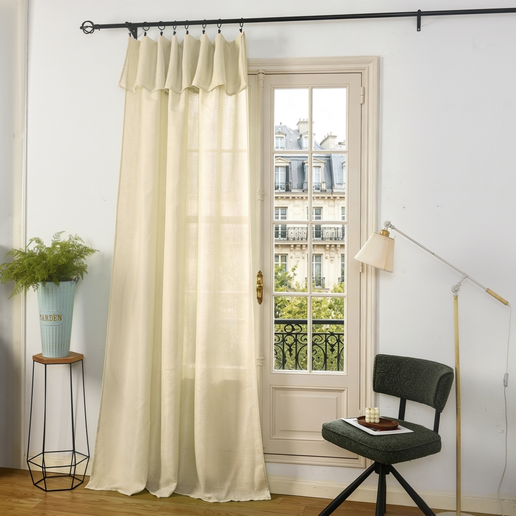 Rideau ajustable 140 x 270 cm + 8 anneaux pinces – Effet lin EVASION Sable