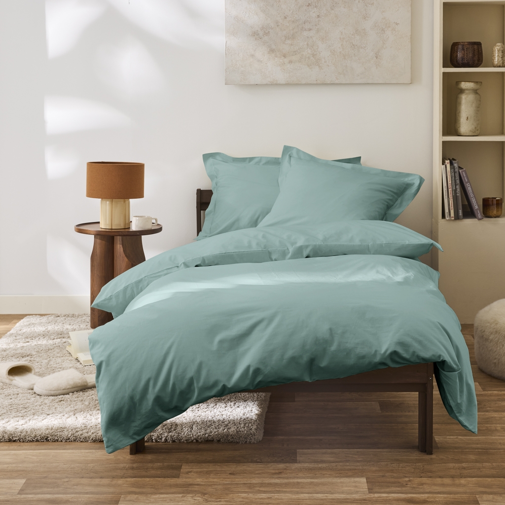 Housse de couette 140 x 200 cm Grand Hôtel Celadon — Percale de coton peigné 80 fils/cm²