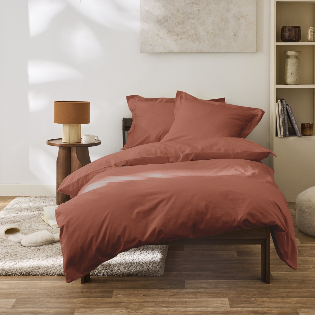 Housse de couette 140 x 200 cm Grand Hôtel Terracotta — Percale de coton peigné 80 fils/cm²