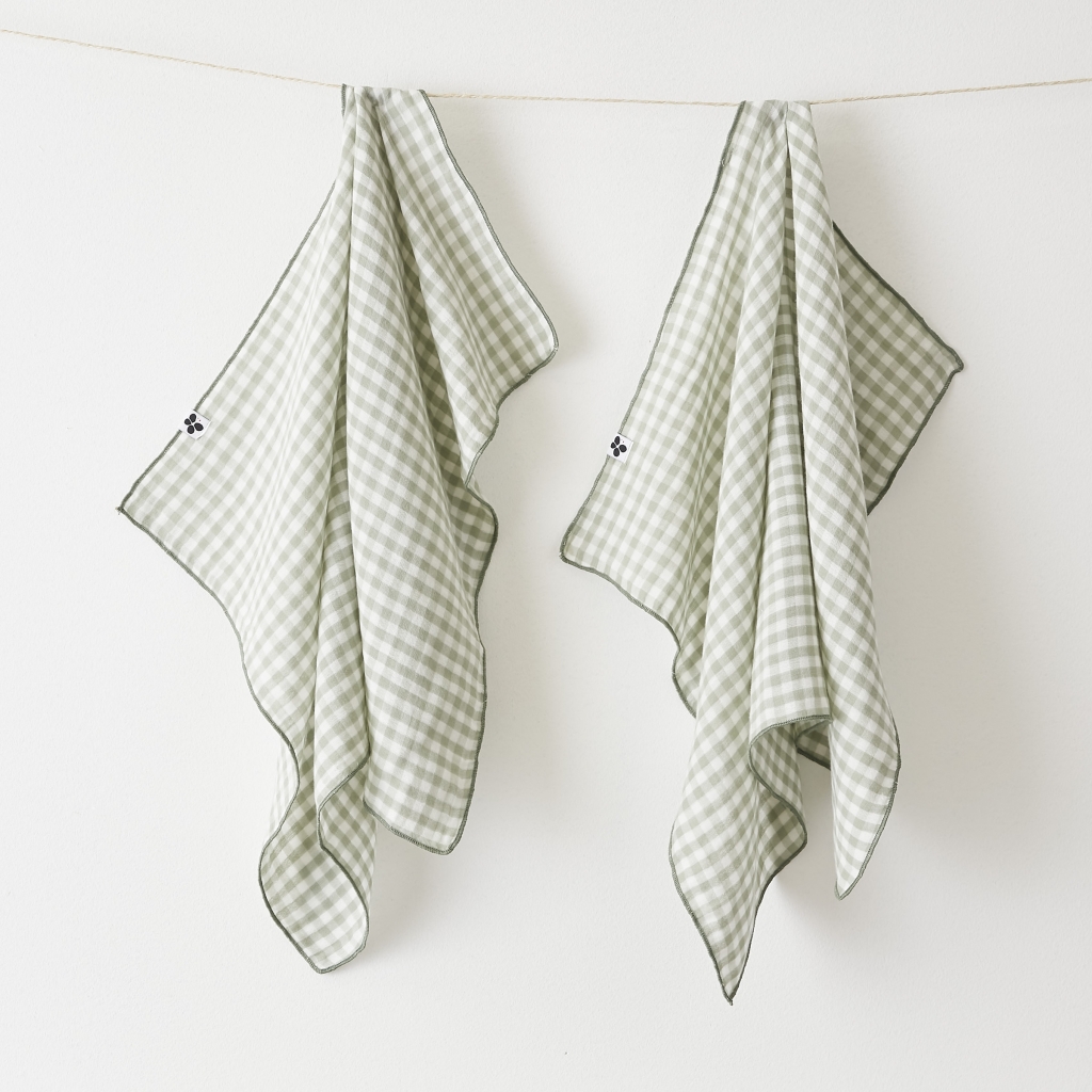 Lot de 2 essuie-mains 50 x 70 cm - Double gaze de coton - VICKIE - Vichy tissé teint - Eucalyptus