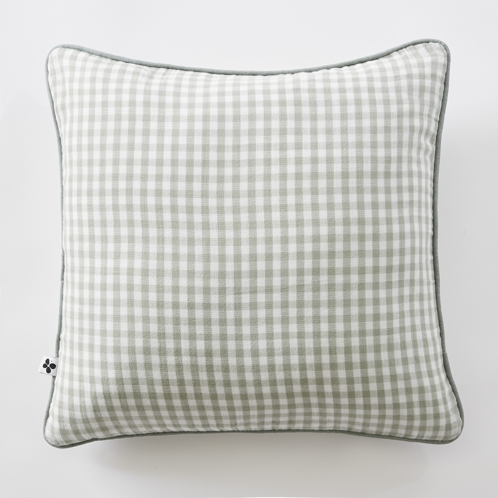 Coussin déhoussable 45 x 45 cm - Double gaze de coton tissée teinte - VICKIE - Eucalyptus