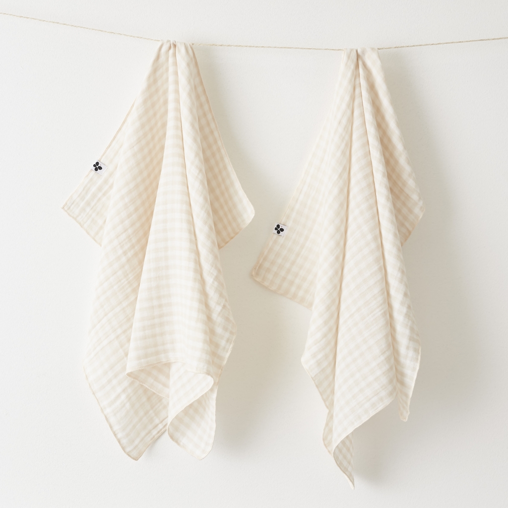 Lot de 2 essuie-mains 50 x 70 cm - Double gaze de coton - VICKIE - Vichy tissé teint - Pampa