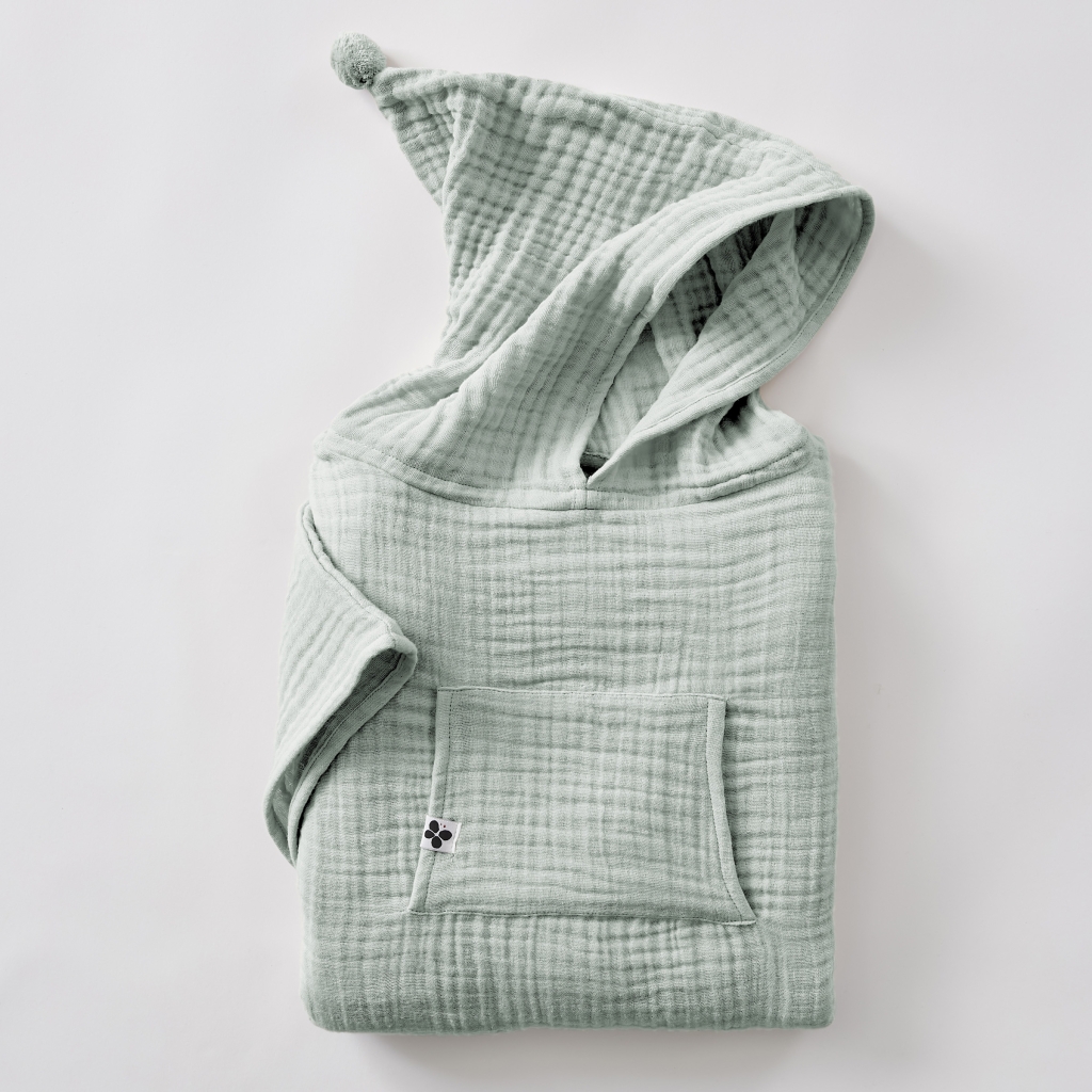 Poncho enfant mixte 6/10 ans en quadruple gaze de coton 220 g/m² – Gaïa Eucalyptus