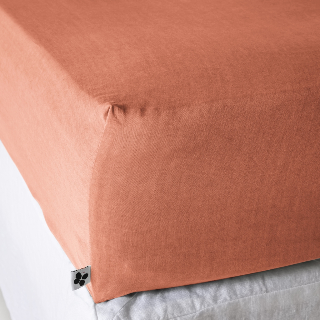 Drap-housse 160 x 200 cm – Lyocell uni LYSANDRE – Terracotta – Bonnet 30 cm