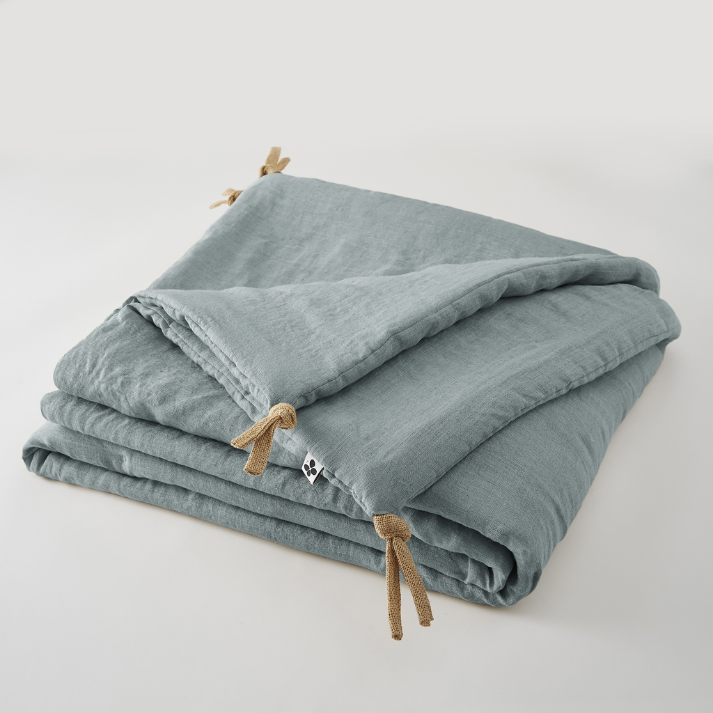 Bout de lit 90 x 200 cm Lin lavé SOLINE Azur