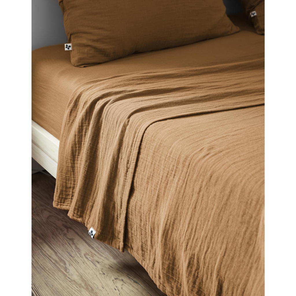 Drap plat 270 x Drap plat 270 x 300 cm Double gaze de coton luxe Gaïa Camel