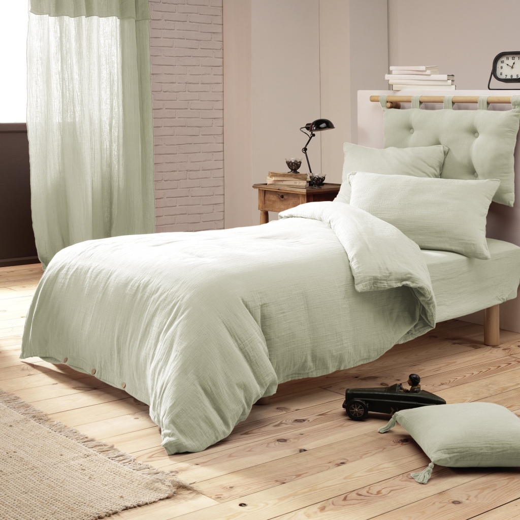 Housse de Couette 140 x 200 cm – Double Gaze de Coton 125 g/m² – Gaïa Vert d’Eau