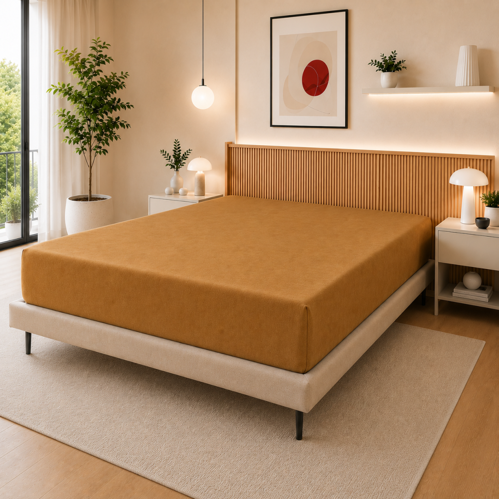 Drap Housse 140 x 190 cm Caramel – 100% Coton 57 Fils/cm² – Bonnet 30 cm