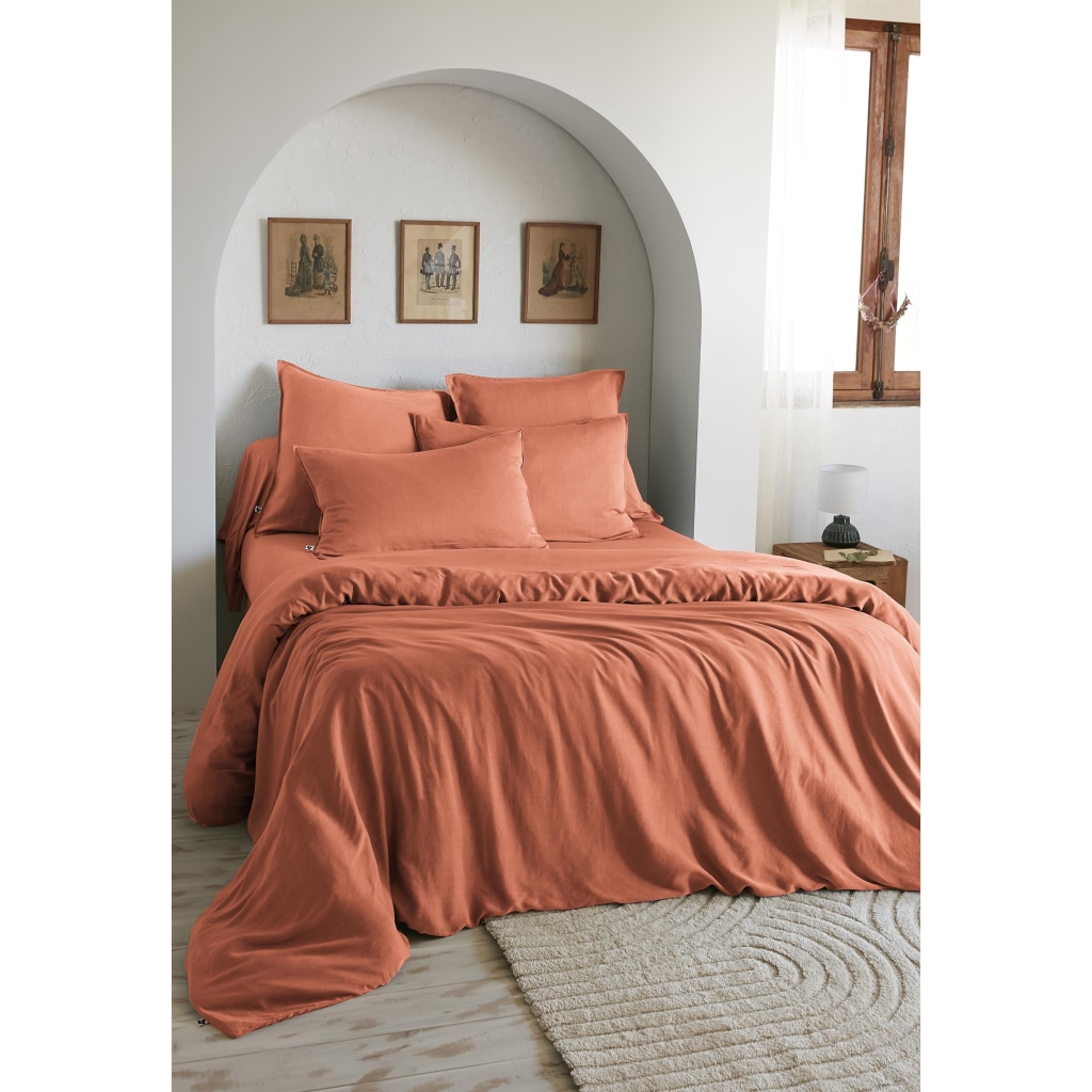 Housse de Couette 260 x 240 cm – Lyocell Uni Lysandre Terracotta