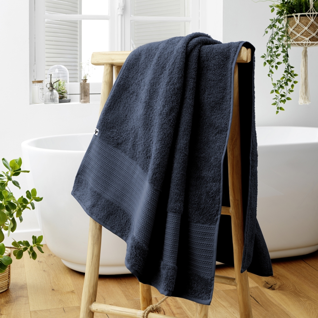 Drap de Bain 90 x 150 cm – Coton Épais 600 g/m² – Éponge Unie – Garance Minuit
