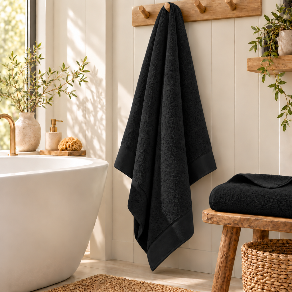 Drap de bain Softy 100 x 150 cm – Éponge Zero Twist 100% coton peigné 600 g/m² – NOIR