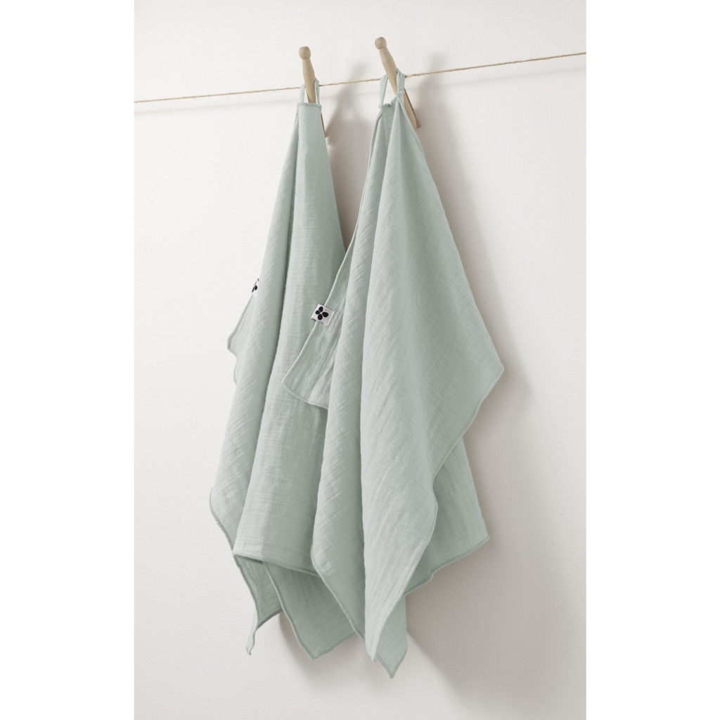 lot de 2 essuie-mains 50 x 70 cm gaze de coton unie gaïa eucalyptus