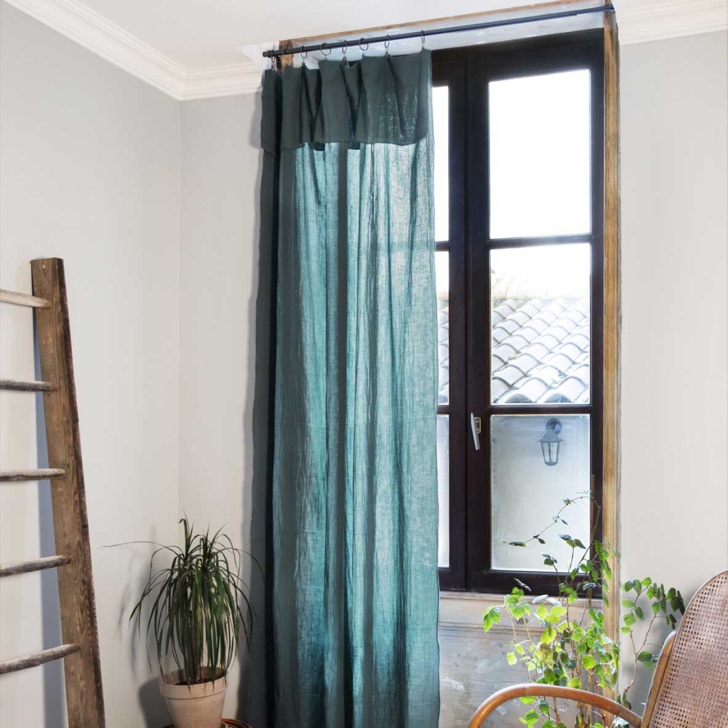 Rideau ajustable + 8 anneaux pince – Gaze de coton – 140 x 300 cm – Bleu canard – Gaïa