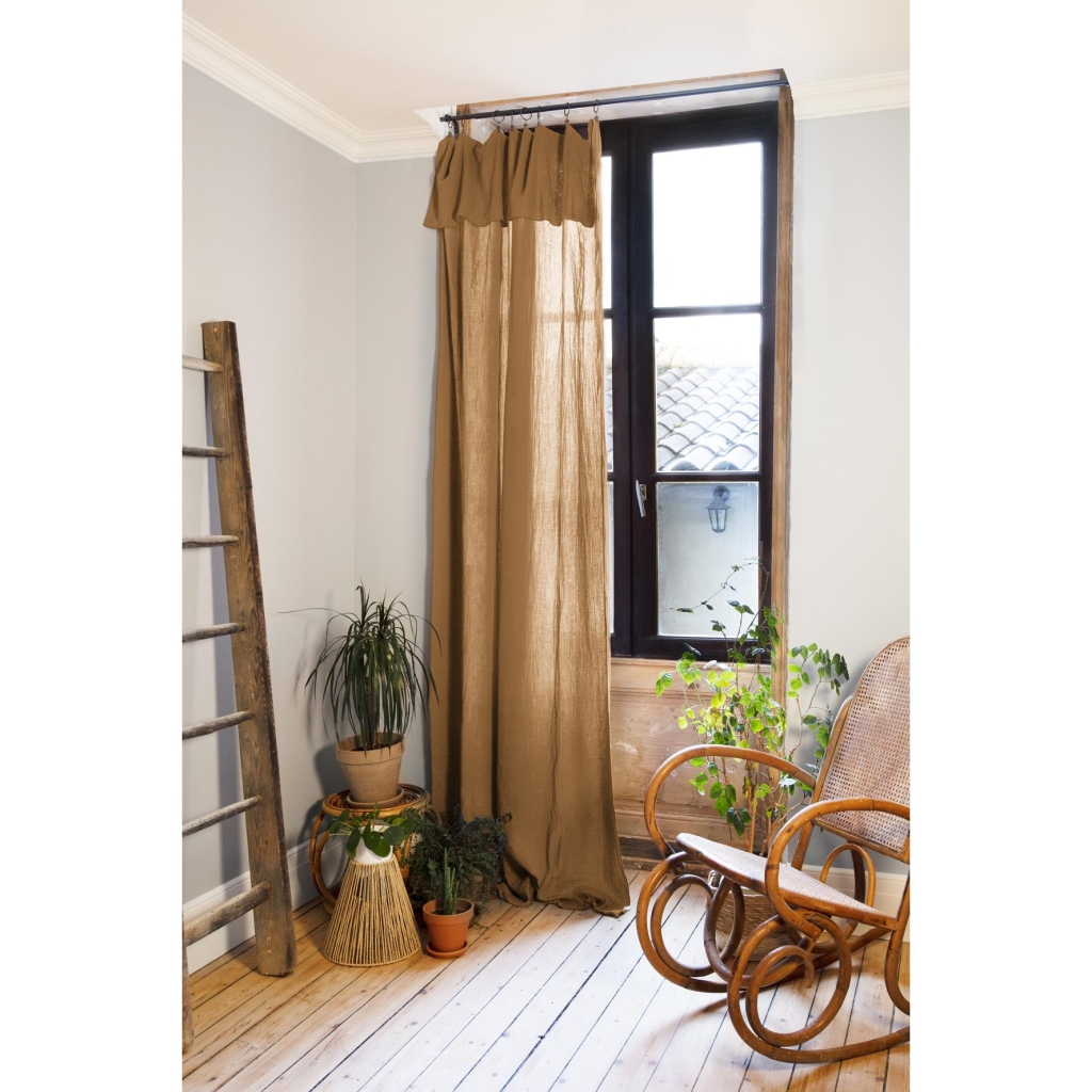 Rideau ajustable + 8 anneaux pince – Gaze de coton – 140 x 300 cm – Camel – Gaïa
