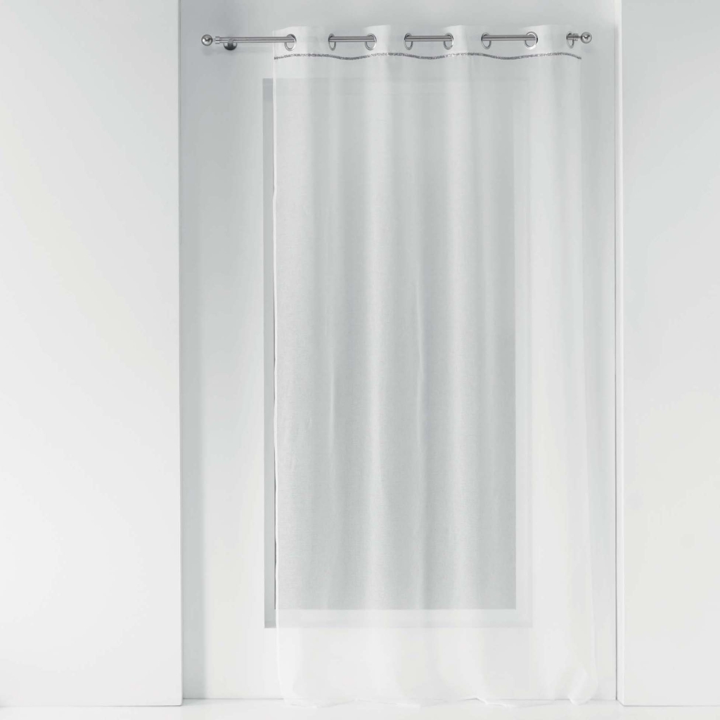Panneau a oeillets 140 x 240 cm voile sable+bande fantaisie etincelle Blanc