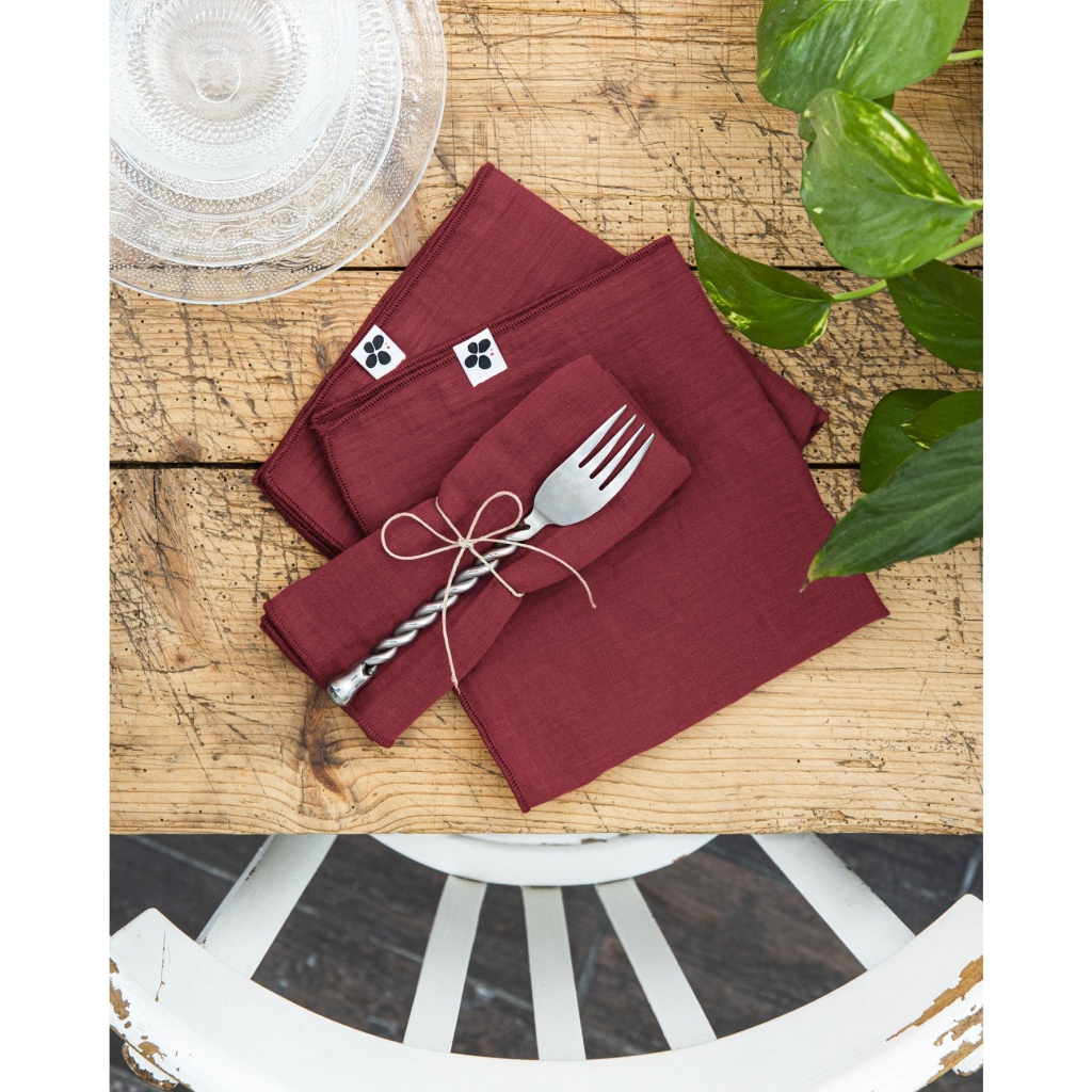 Lot de 3 Serviettes 40 x 40 cm – Double Gaze de Coton – Gaïa Bordeaux