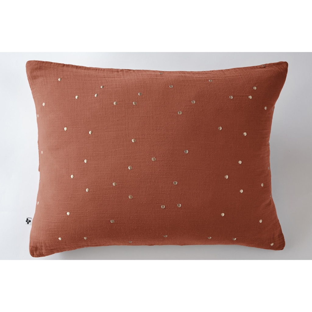 Taie d'oreiller gaze de coton brodée fil or 50 x 70 cm Gaia Chic Terracotta
