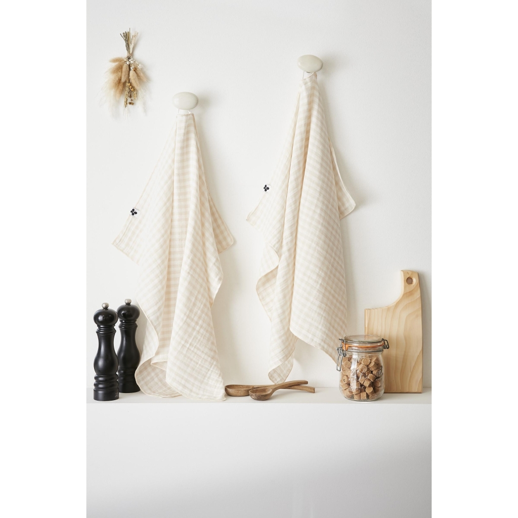 lot de 2 essuie-mains 50 x 70 cm gaze de coton tissée teinte vickie pampa