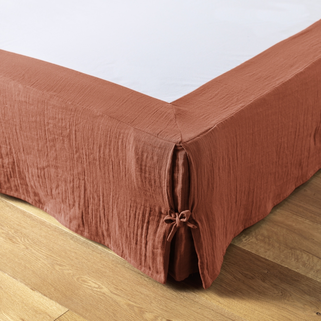 Cache-sommier gaze de coton 140 x 190 cm Gaia terracotta