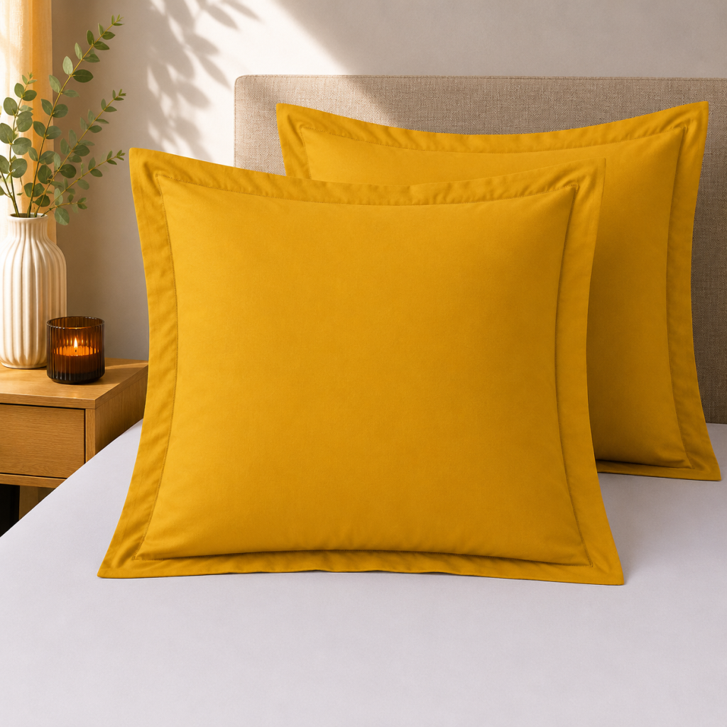 Lot de 2 Taies d'Oreiller 63 x 63 cm – 100% Coton 57 Fils – Curry