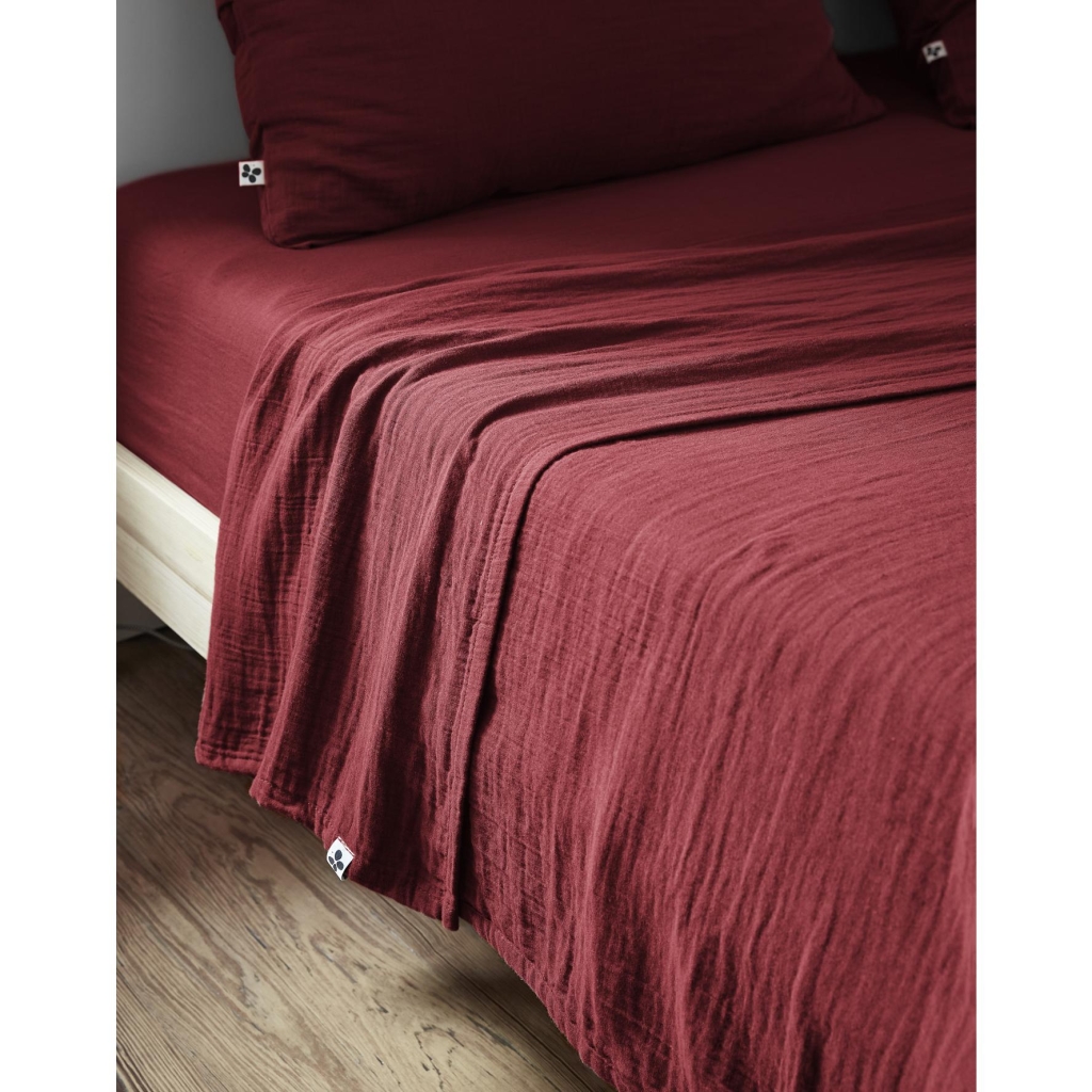 Drap plat 270 x 300 cm Double gaze de coton luxe Gaïa Lie de vin