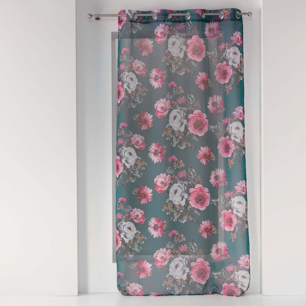 Voilage a oeillets 140 x 240 cm voile sable imprime flower life Petrole