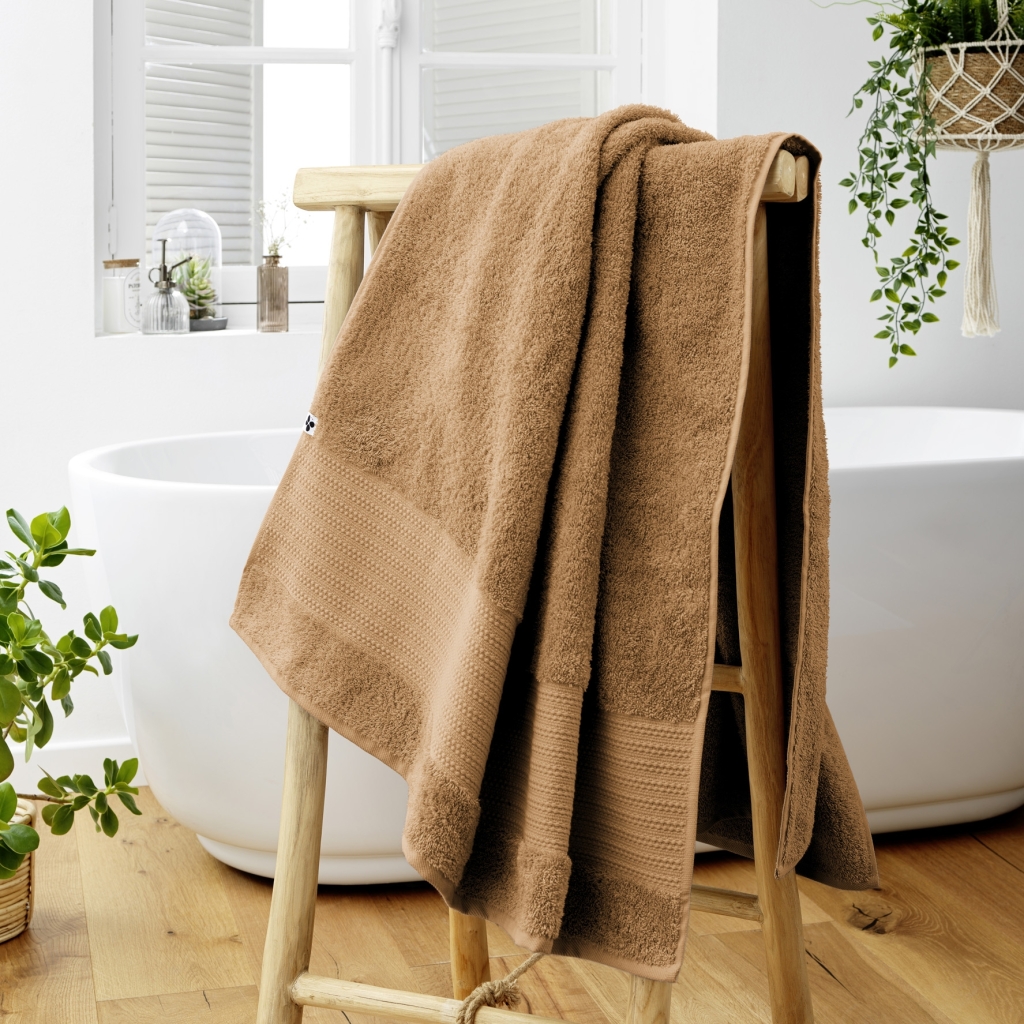 Drap de Bain 90 x 150 cm – Coton Épais 600 g/m² – Éponge Unie – Garance Camel