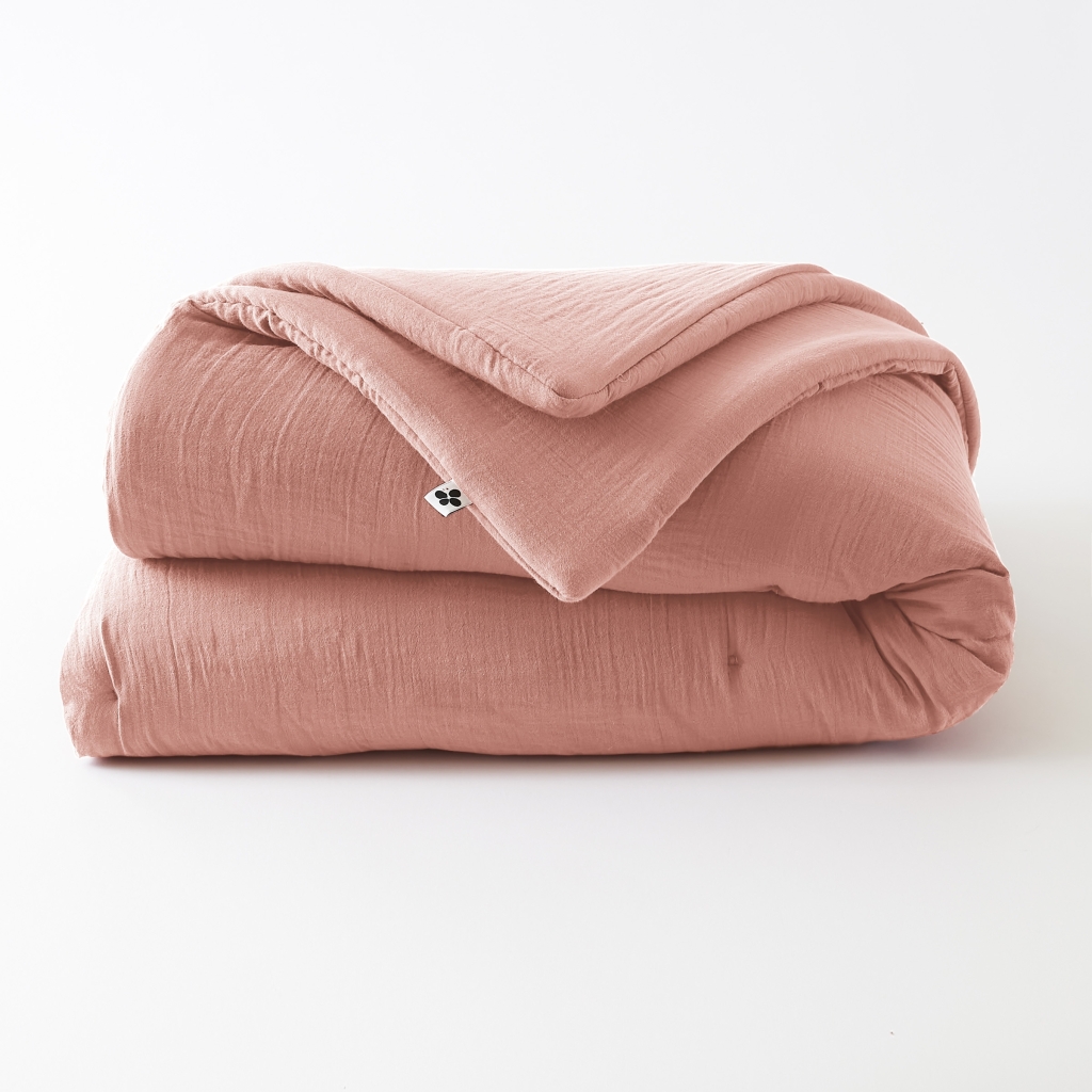 Édredon 180 x 240 cm - Double Gaze de Coton 125 gr/m² - Uni Gaïa Rose Pêche