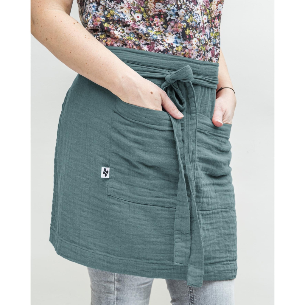 Tablier Serveur 45 x 80 cm – Gaze de Coton Unie GAÏA Bleu Canard