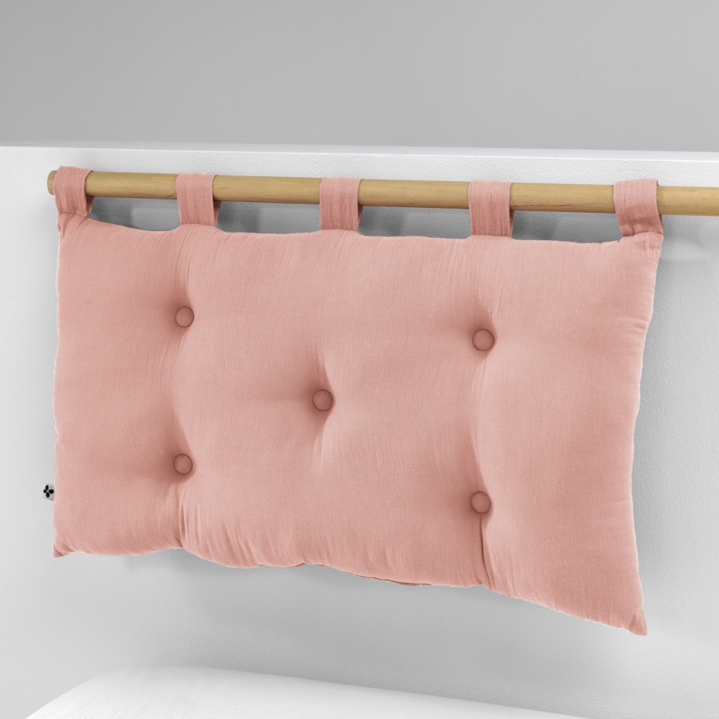 Tête de lit 5 boutons avec passants – 50 x 80 cm – Gaze de coton Gaïa Rose pêche