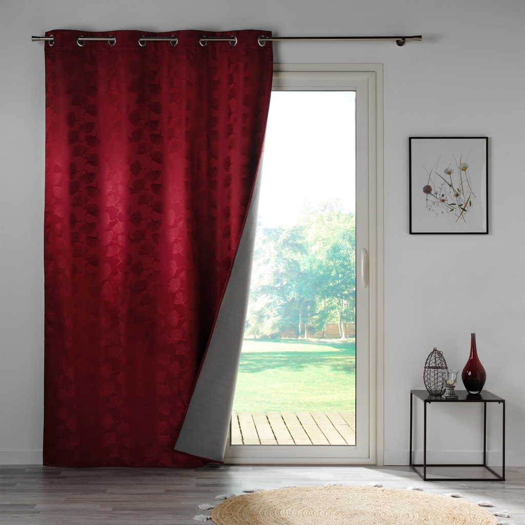 Rideau à œillets 140 x 260 cm – 100% Occultant Jacquard Lunella Bordeaux