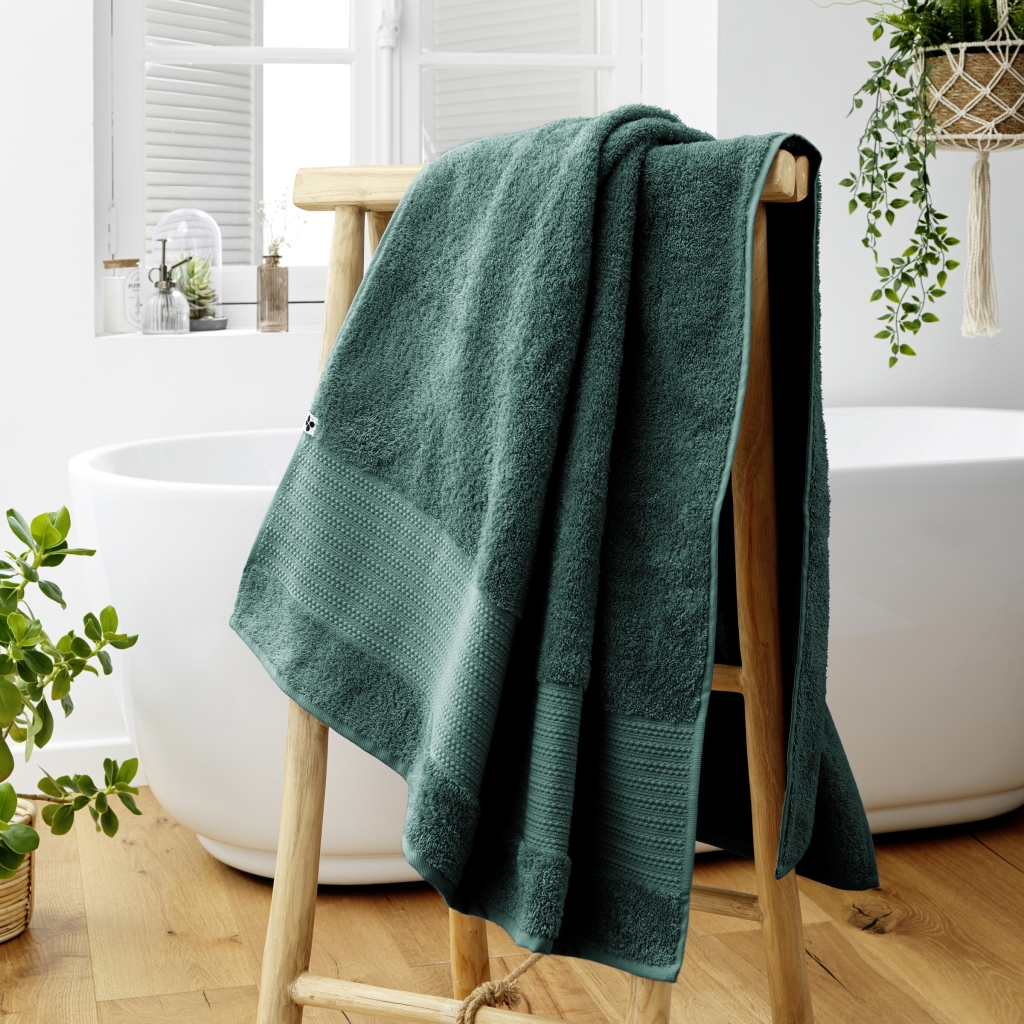 Drap de Bain 90 x 150 cm – Coton Épais 600 g/m² – Éponge Unie – Garance Emeraude