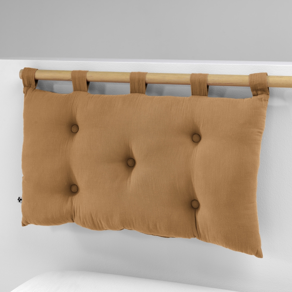 Tête de lit 5 boutons avec passants – 50 x 80 cm – Gaze de coton Gaïa Camel