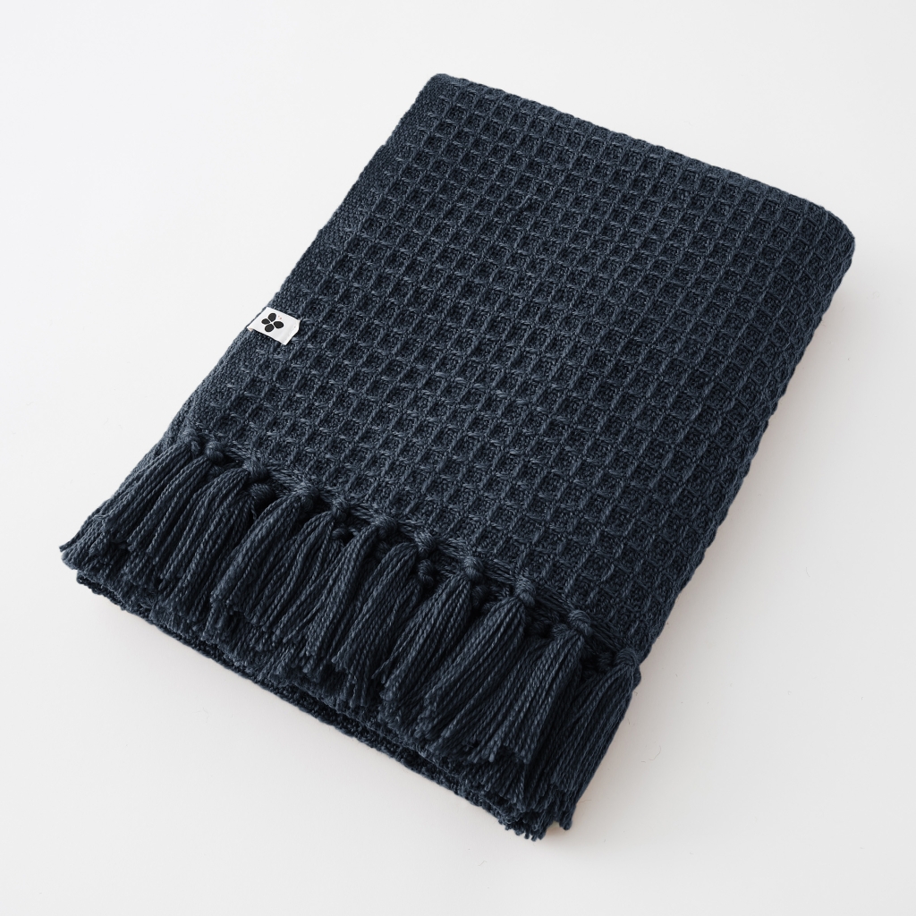 plaid à franges 180 x 220 cm rpet gabin minuit