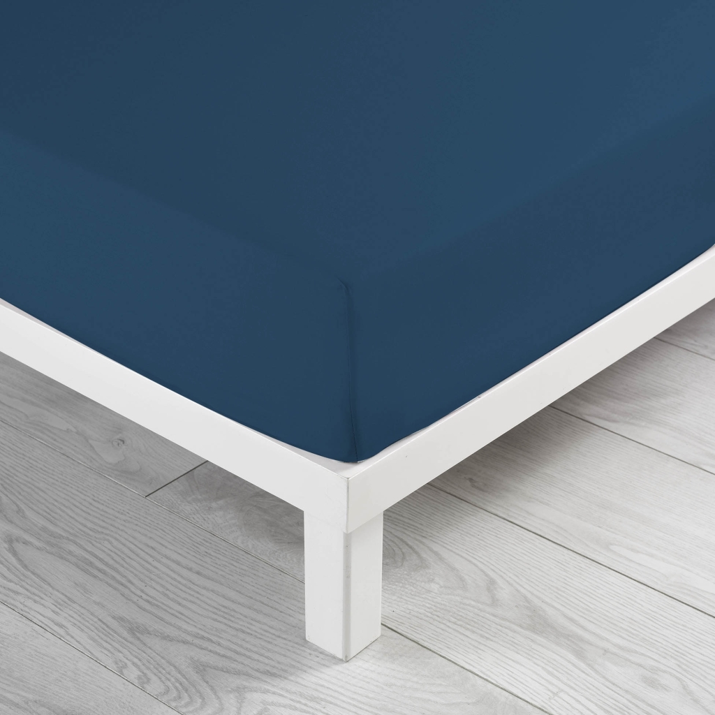 Drap housse 2 personnes 140 x 190 x 30 cm coton bio Biolina Bleu nuit