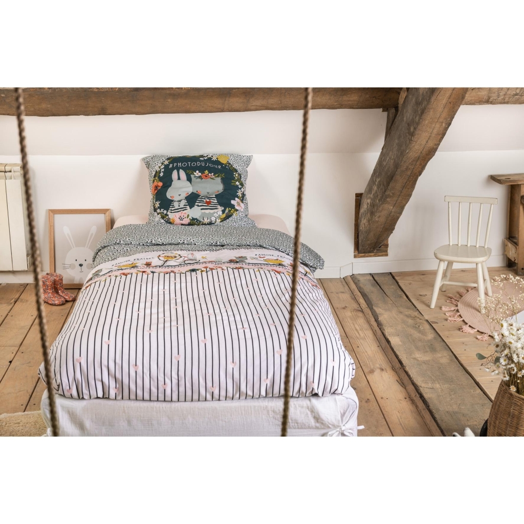Parure de Lit Enfant 140 x 200 cm + 1 Taie d'oreiller –coton 57 fils Jardinage