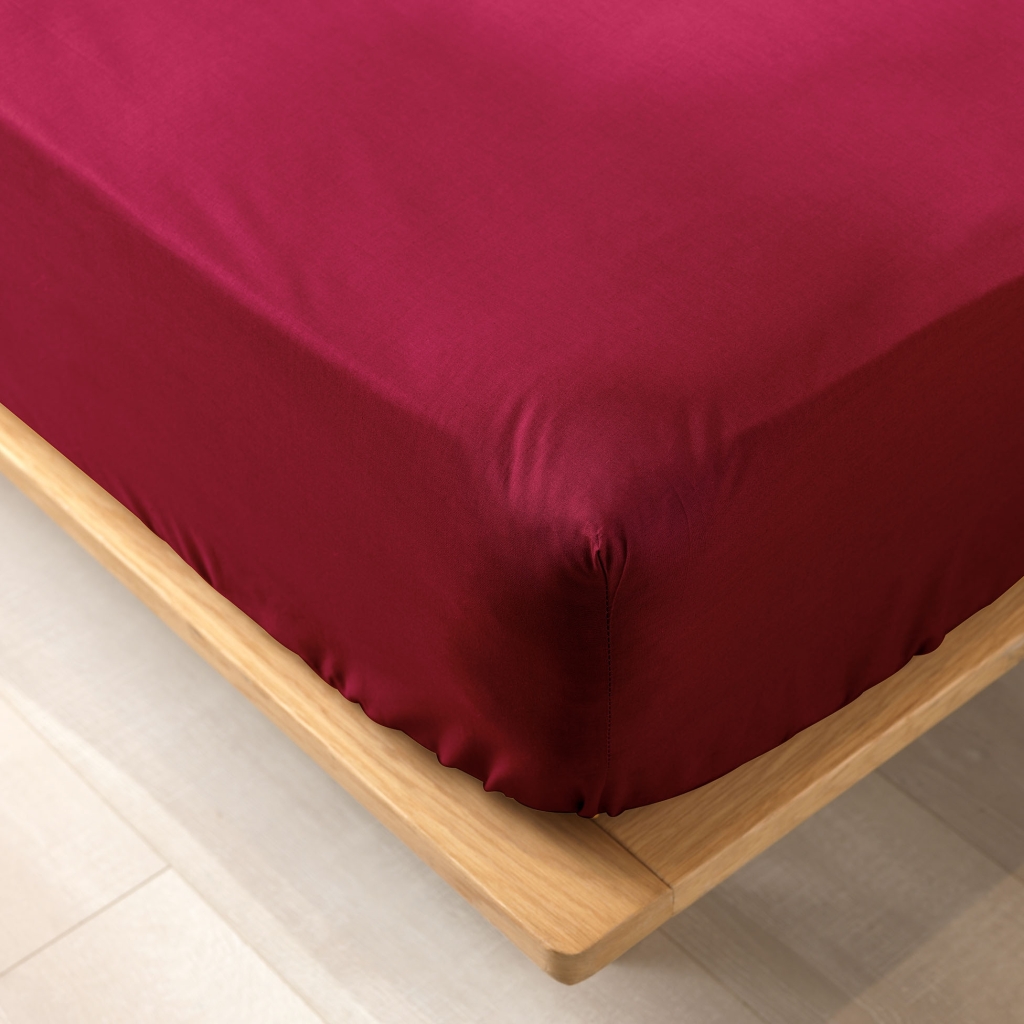 Drap housse Queen size 160 x 200 x 30 cm coton bio 57 fils Biolina Bordeaux