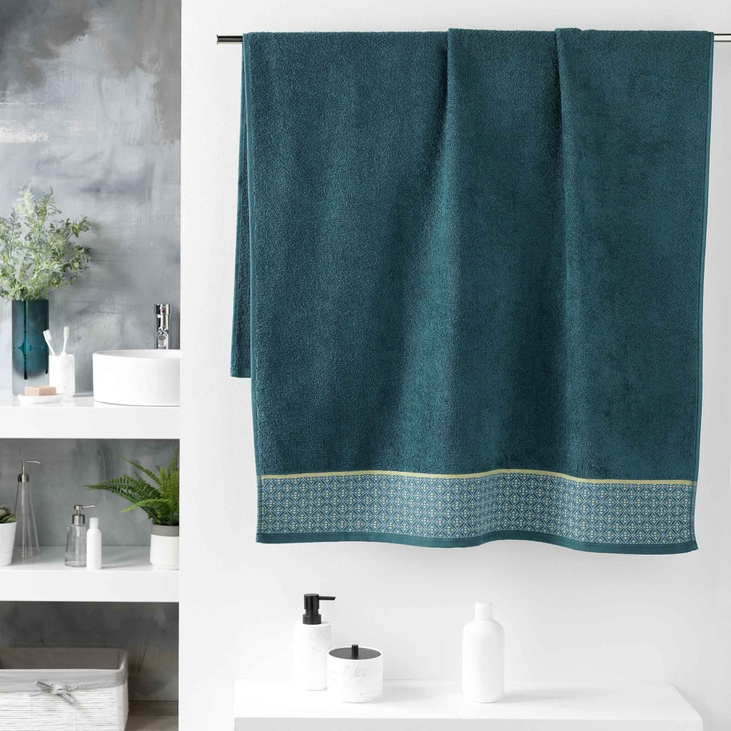 Drap de bain 90 x 150 cm éponge unie jacquard Belina Bleu