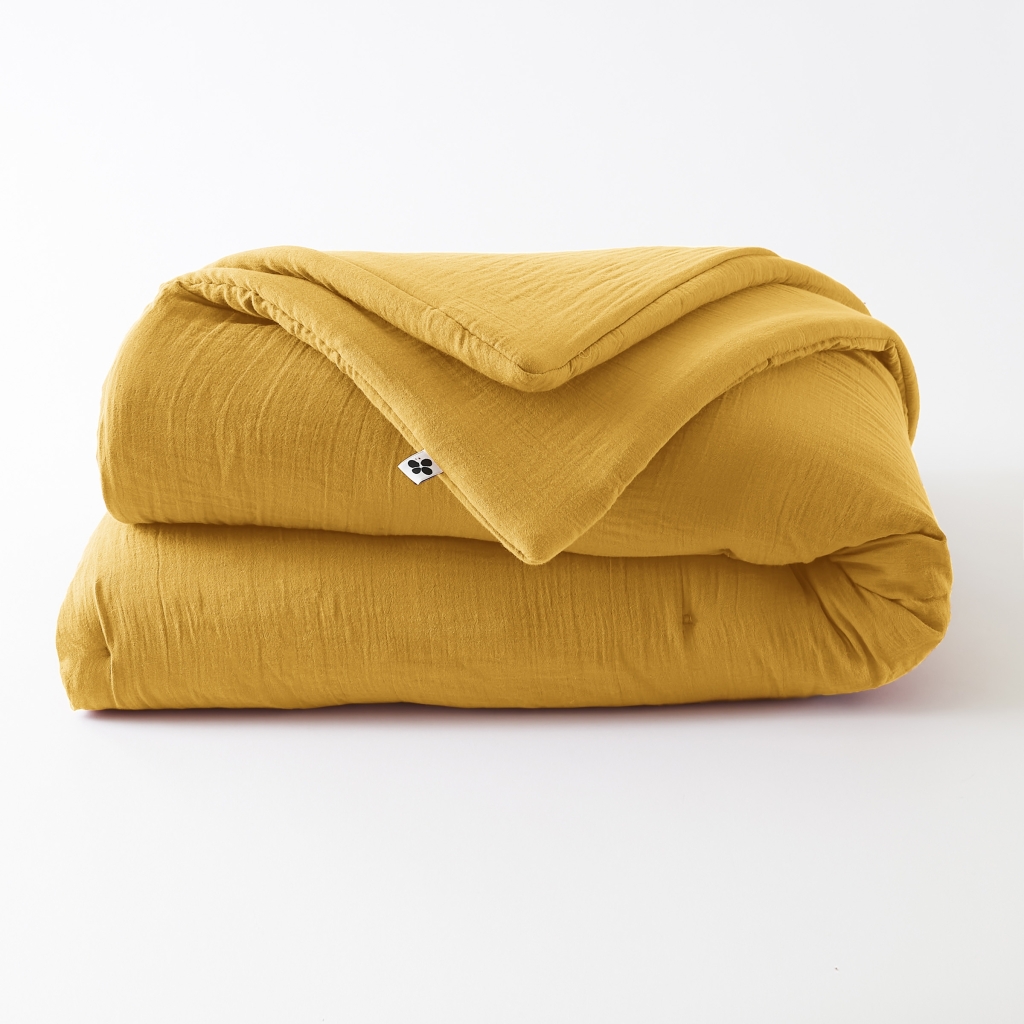 Édredon 180 x 240 cm - Double Gaze de Coton 125 gr/m² - Uni Gaïa Jaune Safran