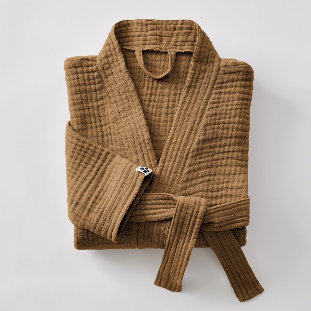 peignoir kimono mixte s/m gaze de coton unie gaïa camel