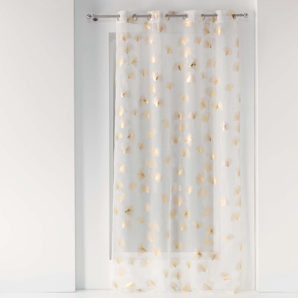 Voilage a oeillets 140 x 240 cm voile sable imprime metallise ginkgold
