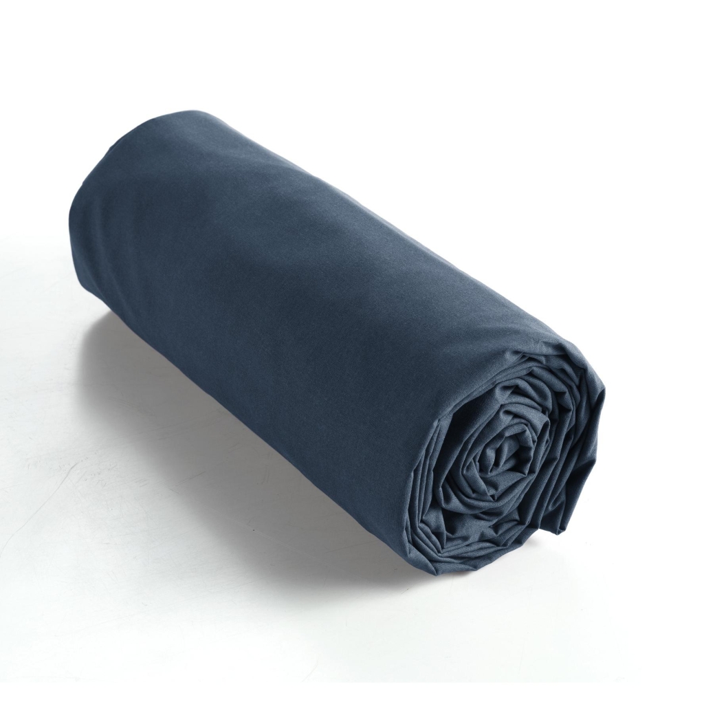 Drap housse coton luxe 160 x 200 cm bonnet 30 cm Ambre Bleu foncé