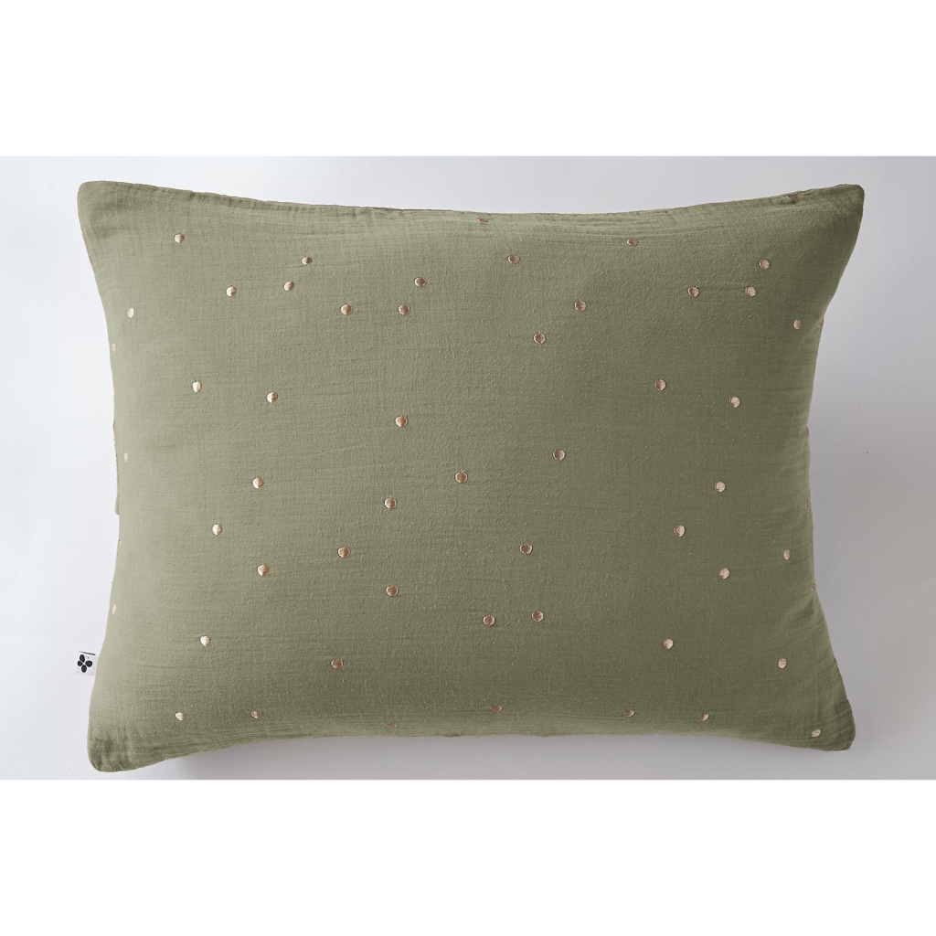 Taie d'oreiller gaze de coton brodée fil or 50 x 70 cm Gaia Chic Romarin