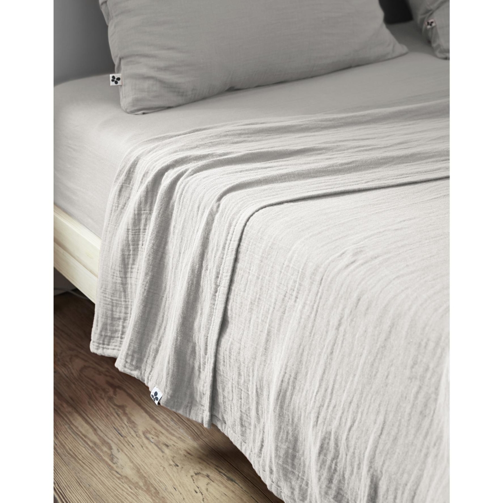 Drap plat 270 x 300 cm Double gaze de coton luxe Gaïa Gris clair