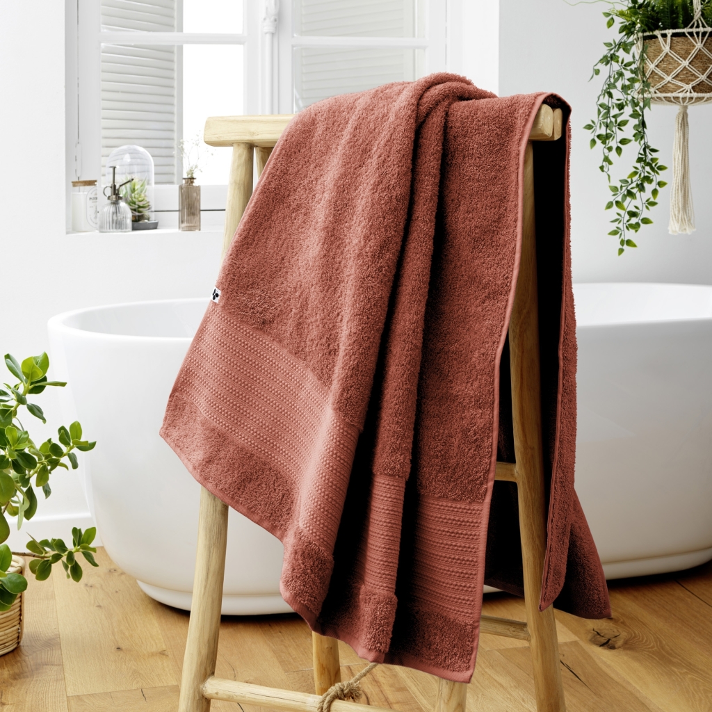 Drap de Bain 90 x 150 cm – Coton Épais 600 g/m² – Éponge Unie – Garance Terracotta